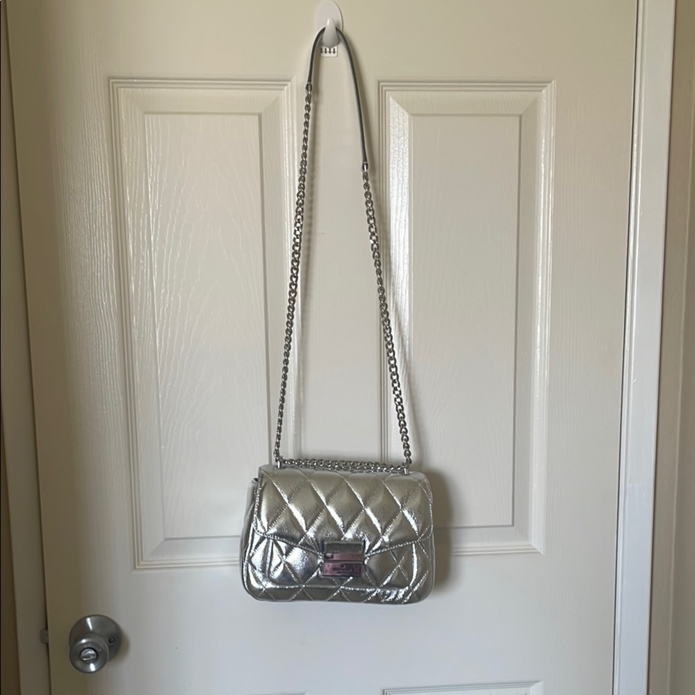 Kate Spade Metallic Silver Quilted Shoulder Bag